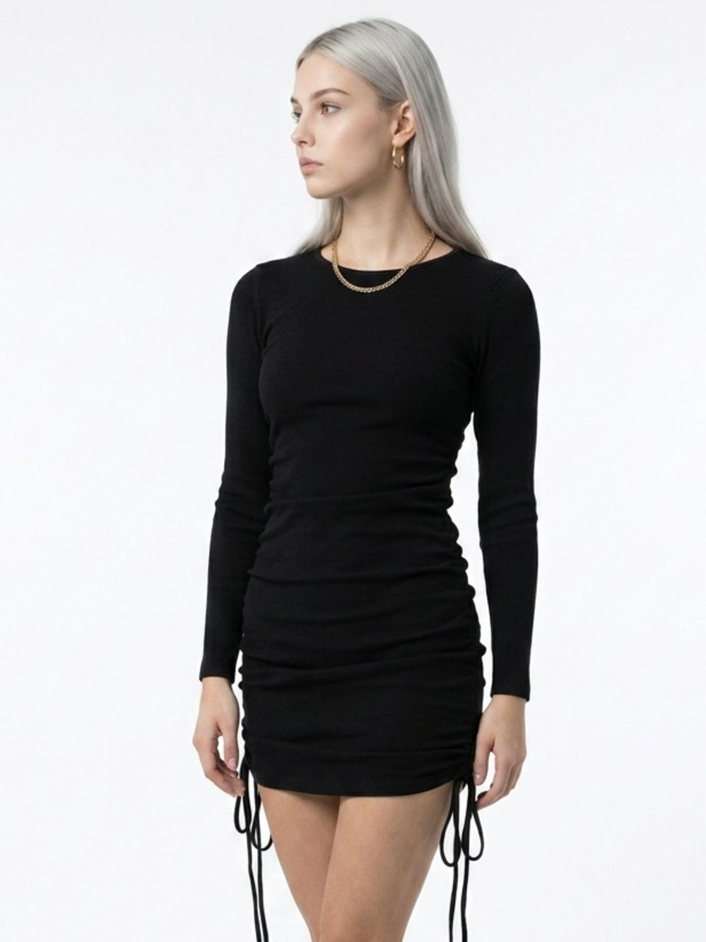 LIONESS | Military Minds Black Long Sleeve Cinch Side Dress Women’s Size Large